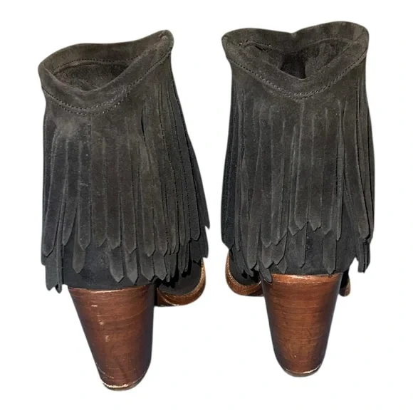 Frye Jenna Fringe Short Black Suede Leather Ankle Booties 7B 3478807-BLK